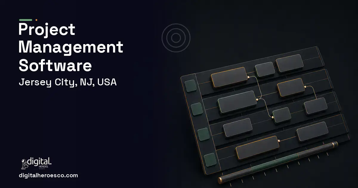 Project Management Software software overview illustration for Jersey City, NJ, USA.