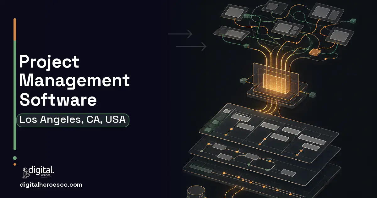 Project Management Software workflow illustration for Los Angeles, CA, USA.