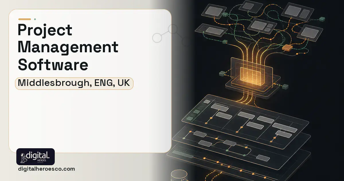 Project Management Software workflow illustration for Middlesbrough, ENG, UK.