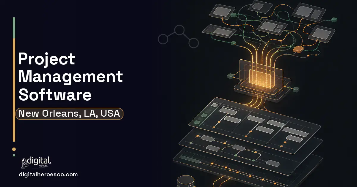 Project Management Software workflow illustration for New Orleans, LA, USA.