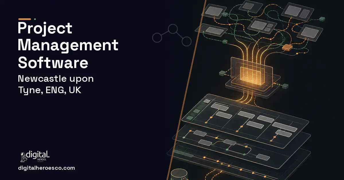Project Management Software workflow illustration for Newcastle upon Tyne, ENG, UK.