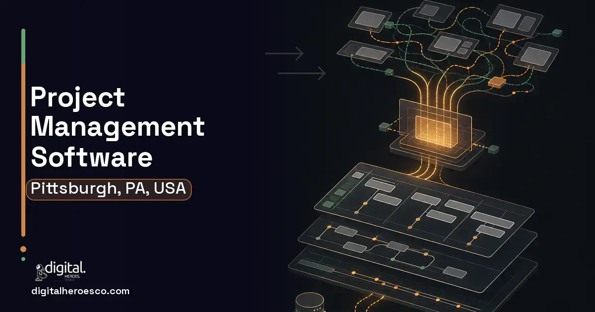 Project Management Software workflow illustration for Pittsburgh, PA, USA.