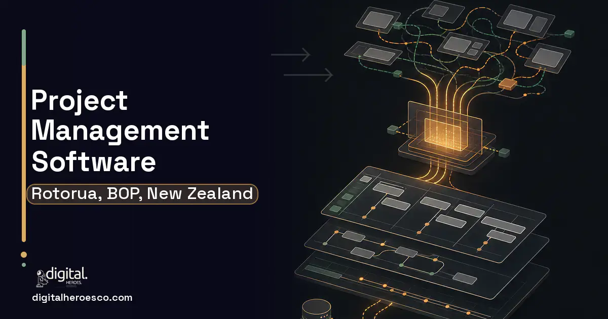 Project Management Software workflow illustration for Rotorua, BOP, New Zealand.