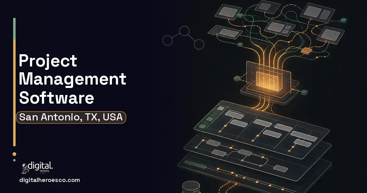 Project Management Software workflow illustration for San Antonio, TX, USA.