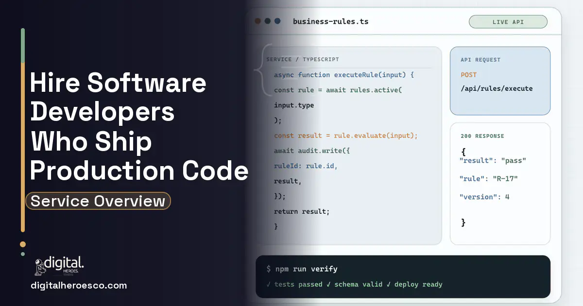 Custom Software Development code editor and API illustration for Hire Software Developers.