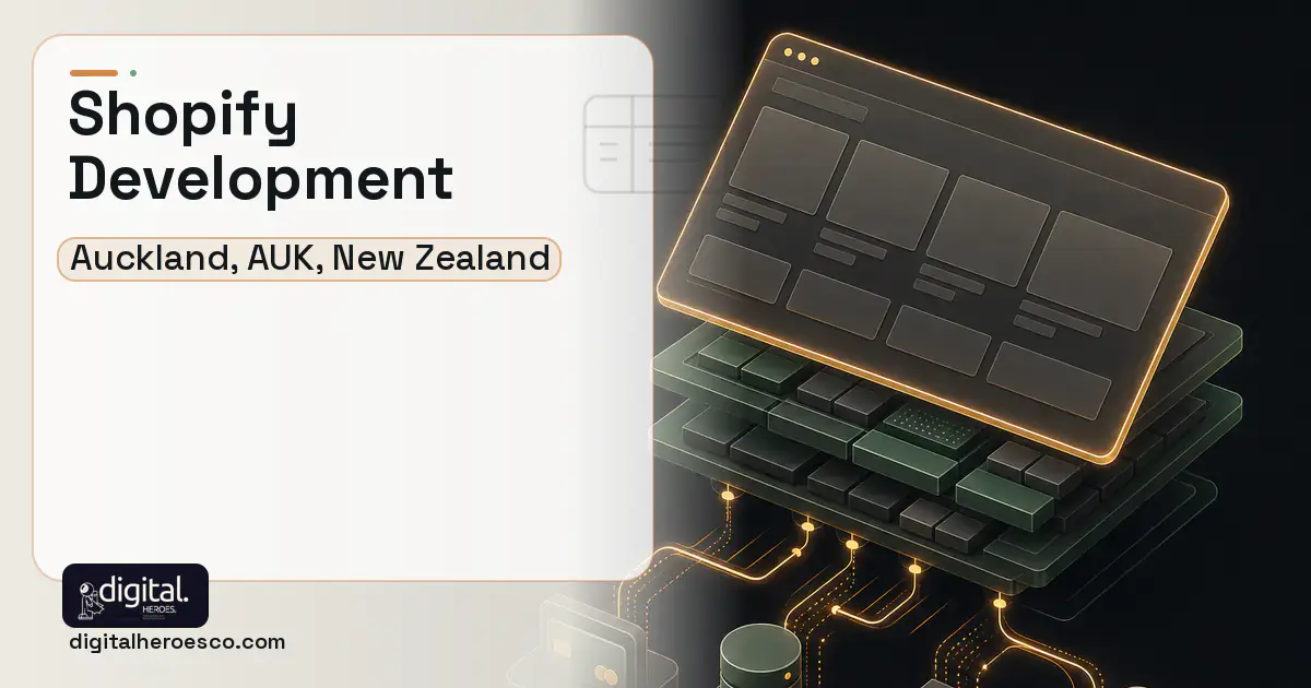 Shopify Development product interface illustration for Auckland, AUK, New Zealand.