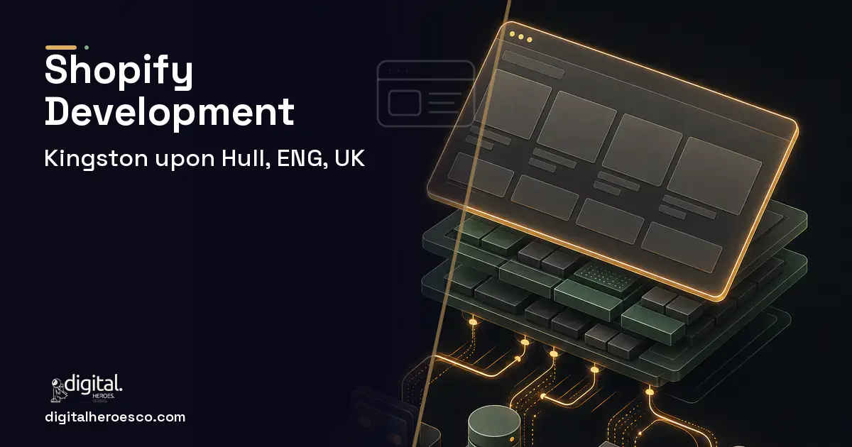 Shopify Development product interface illustration for Kingston upon Hull, ENG, UK.