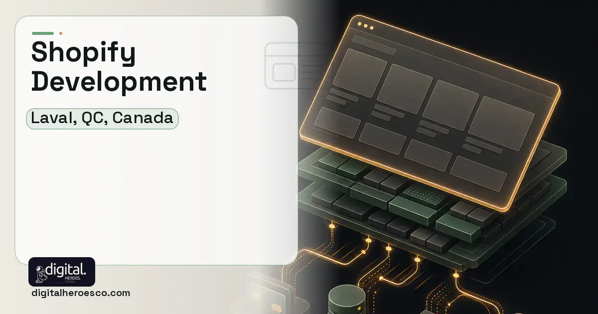 Shopify Development product interface illustration for Laval, QC, Canada.