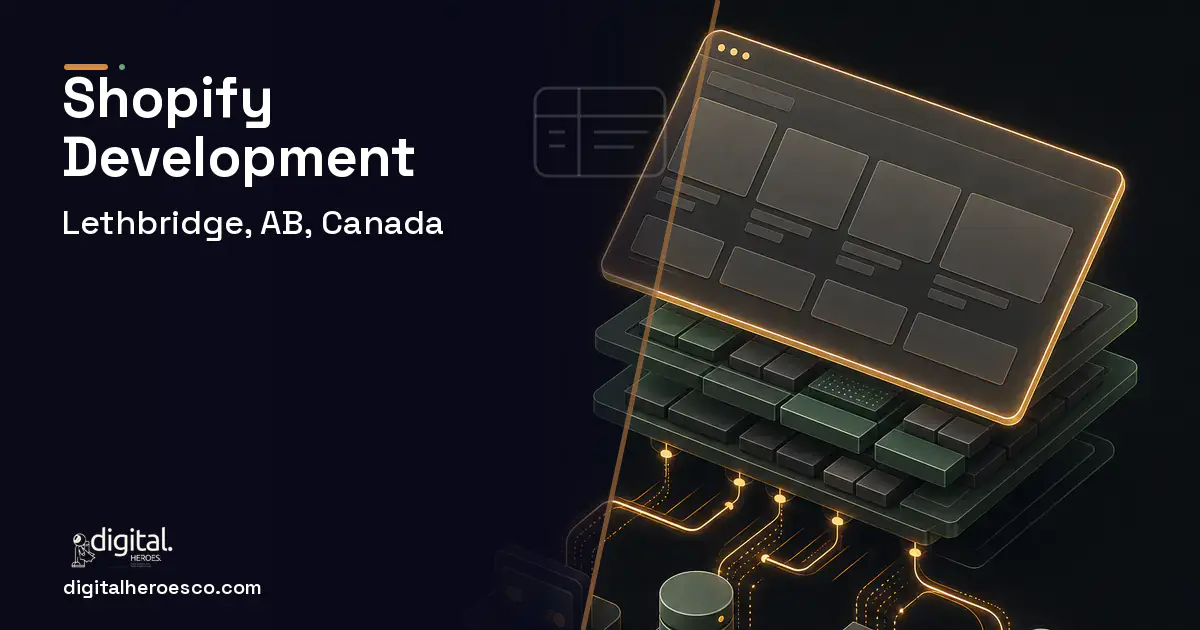 Shopify Development product interface illustration for Lethbridge, AB, Canada.