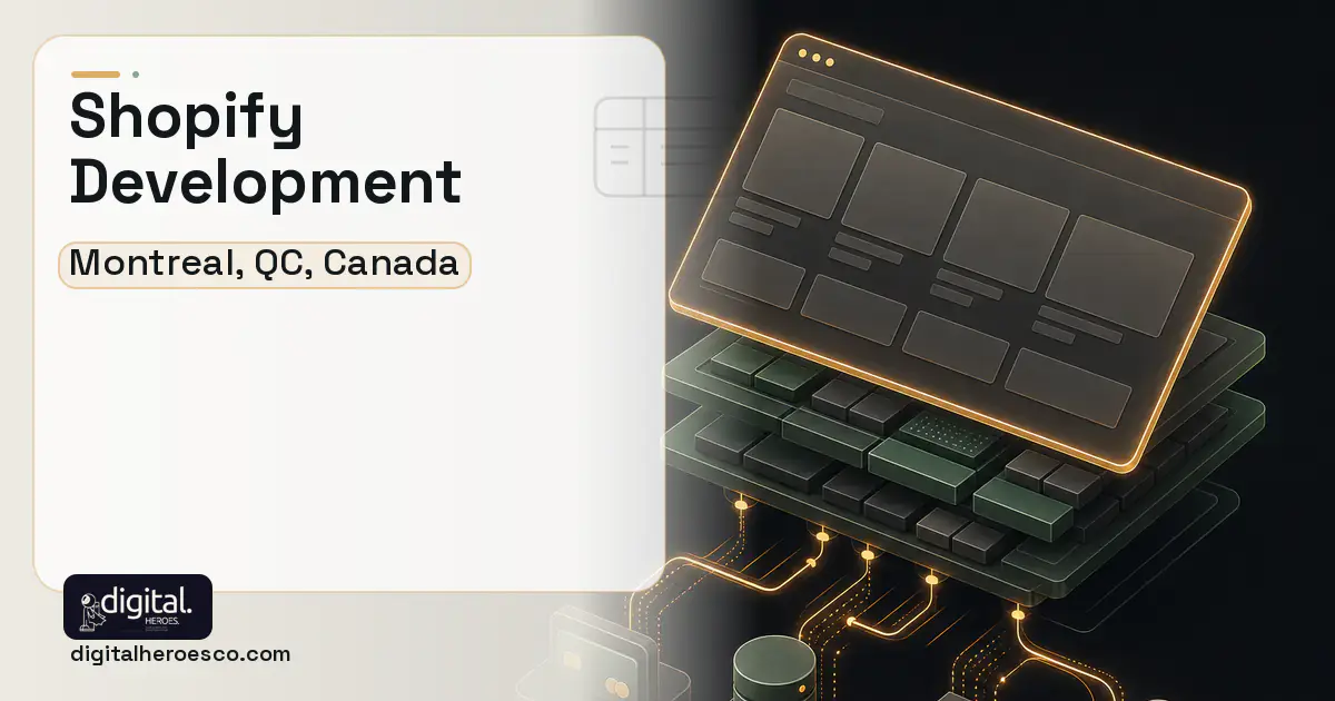 Shopify Development product interface illustration for Montreal, QC, Canada.
