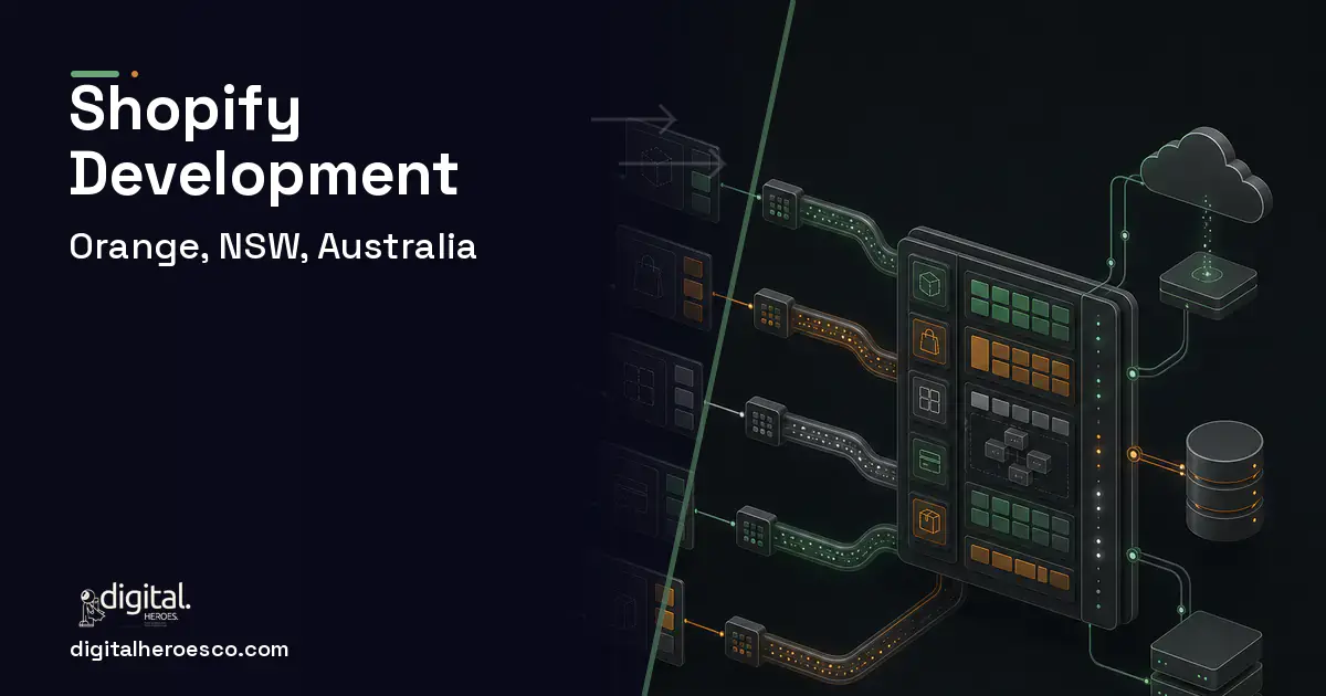Shopify Development workflow illustration for Orange, NSW, Australia.