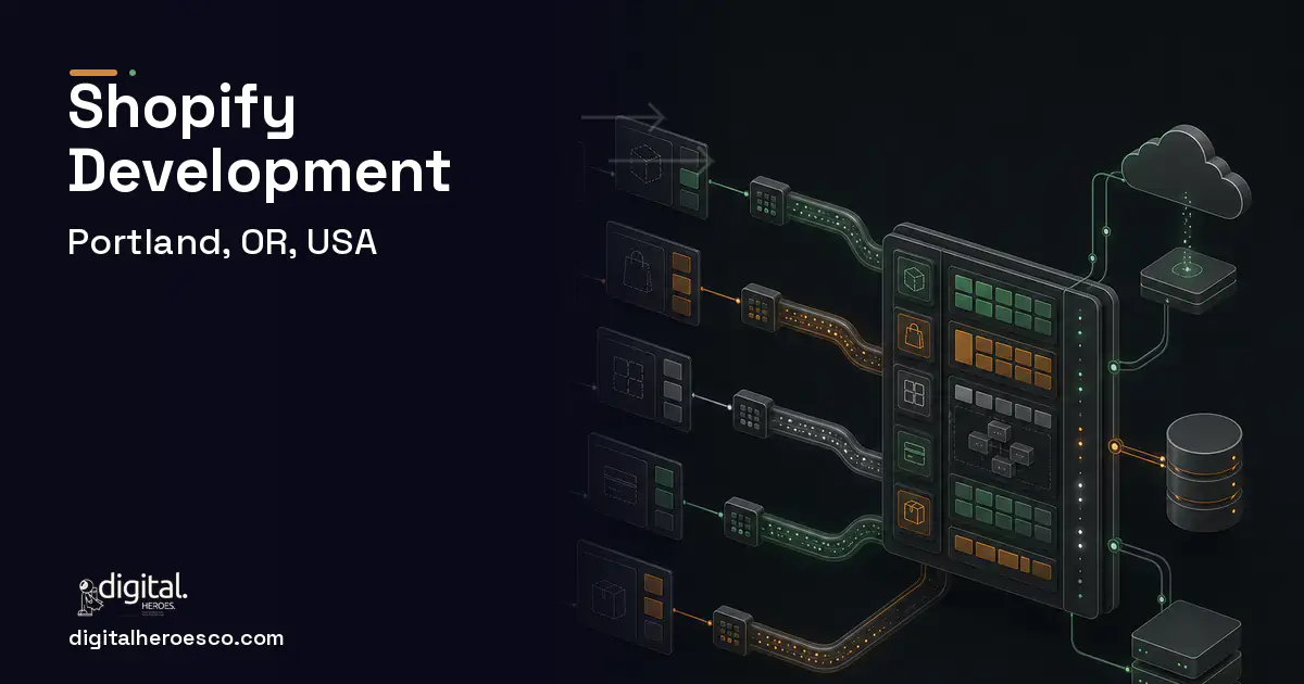 Shopify Development workflow illustration for Portland, OR, USA.