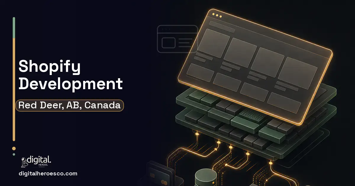 Shopify Development product interface illustration for Red Deer, AB, Canada.