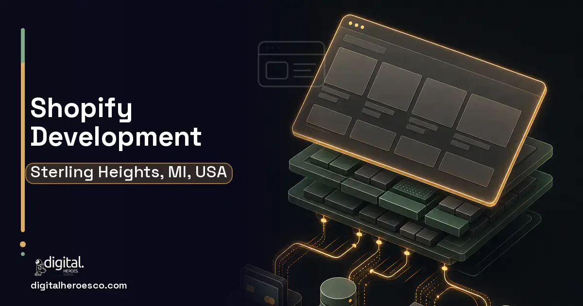 Shopify Development product interface illustration for Sterling Heights, MI, USA.