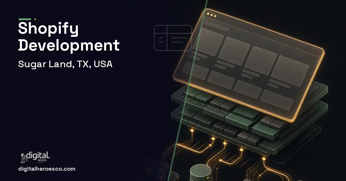 Shopify Development product interface illustration for Sugar Land, TX, USA.