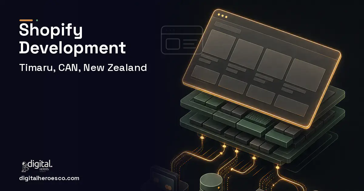 Shopify Development product interface illustration for Timaru, CAN, New Zealand.
