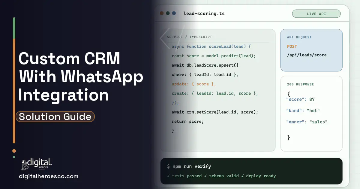 CRM Development code editor and API illustration for Custom CRM With WhatsApp Integration.