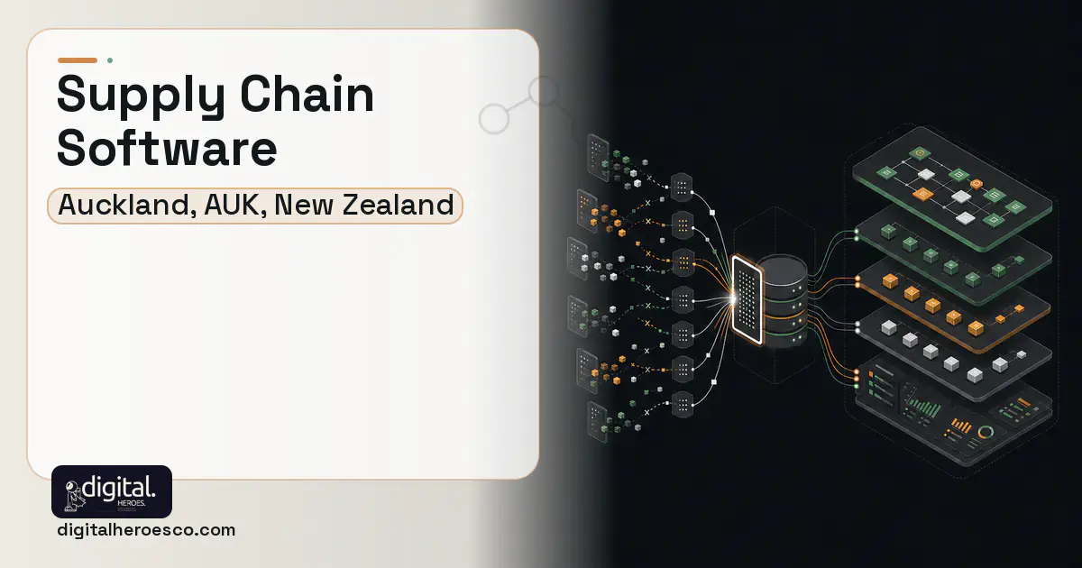Supply Chain Software workflow illustration for Auckland, AUK, New Zealand.