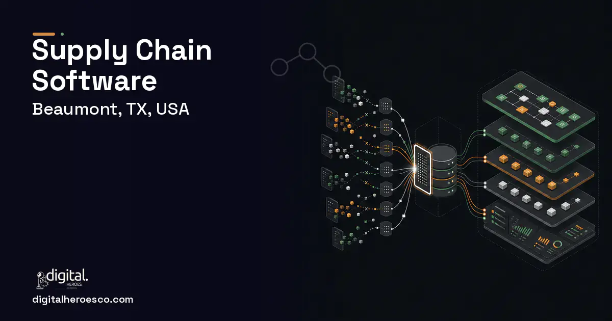 Supply Chain Software workflow illustration for Beaumont, TX, USA.
