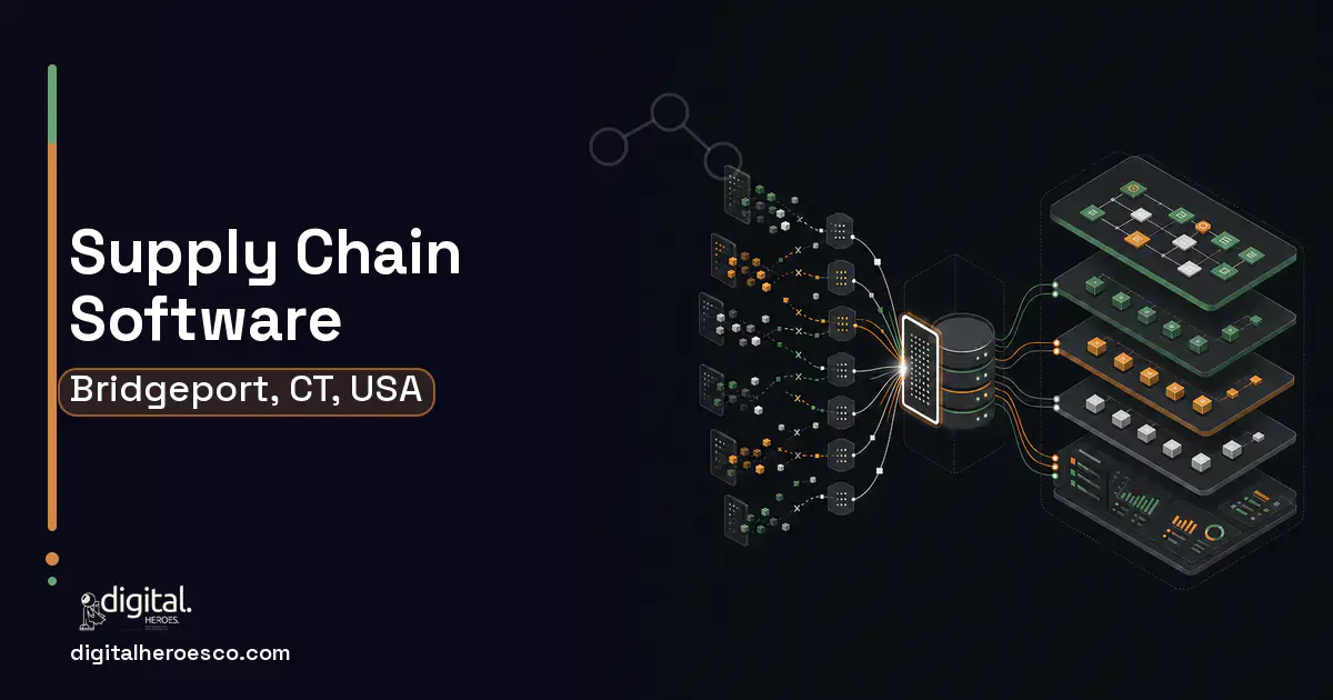 Supply Chain Software workflow illustration for Bridgeport, CT, USA.