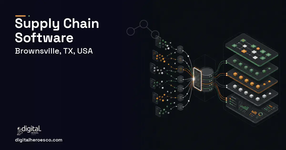 Supply Chain Software workflow illustration for Brownsville, TX, USA.
