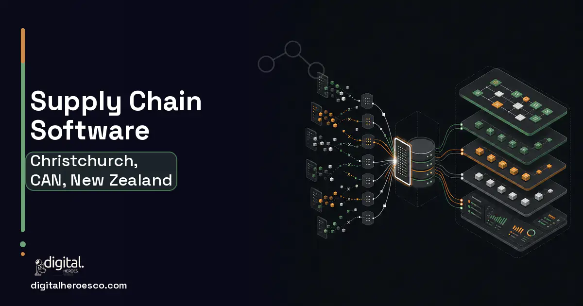 Supply Chain Software workflow illustration for Christchurch, CAN, New Zealand.