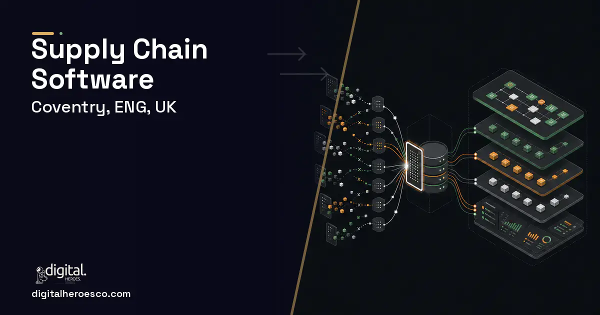 Supply Chain Software workflow illustration for Coventry, ENG, UK.
