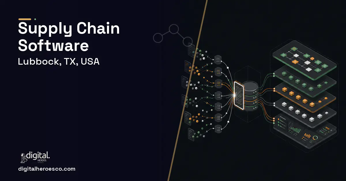 Supply Chain Software workflow illustration for Lubbock, TX, USA.