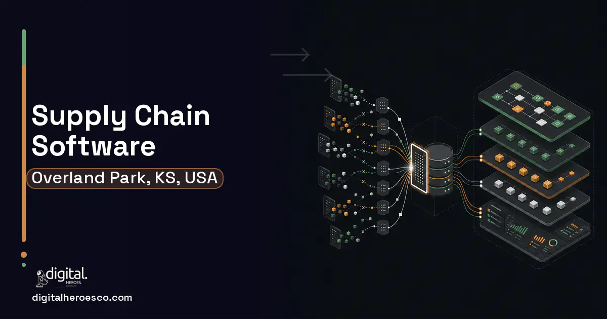 Supply Chain Software workflow illustration for Overland Park, KS, USA.