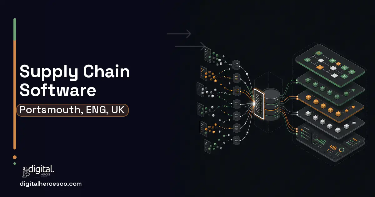 Supply Chain Software workflow illustration for Portsmouth, ENG, UK.