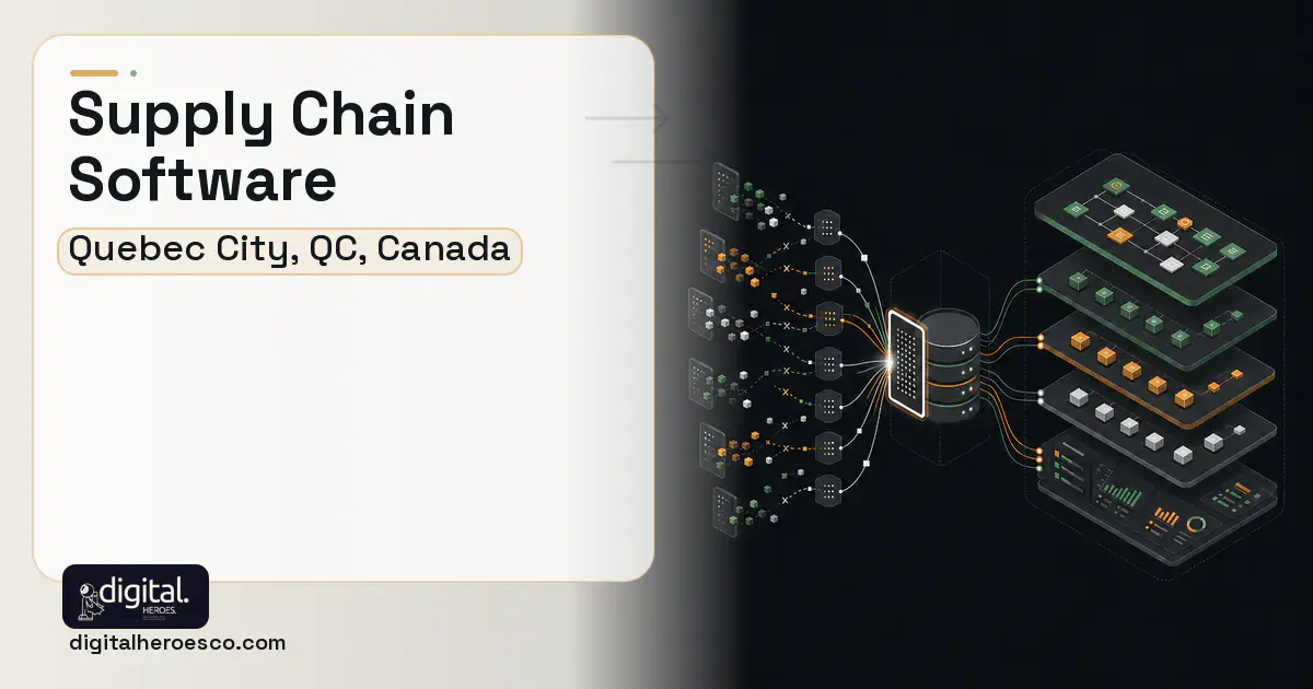Supply Chain Software workflow illustration for Quebec City, QC, Canada.