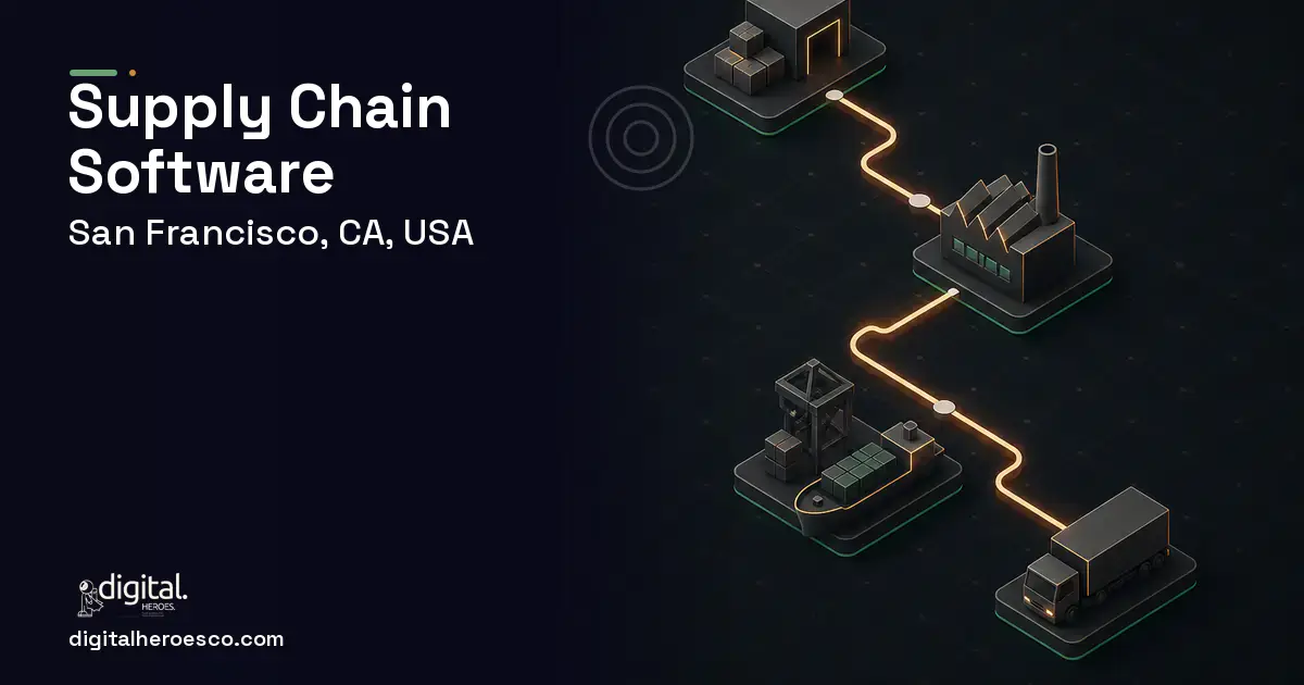 Supply Chain Software software overview illustration for San Francisco, CA, USA.