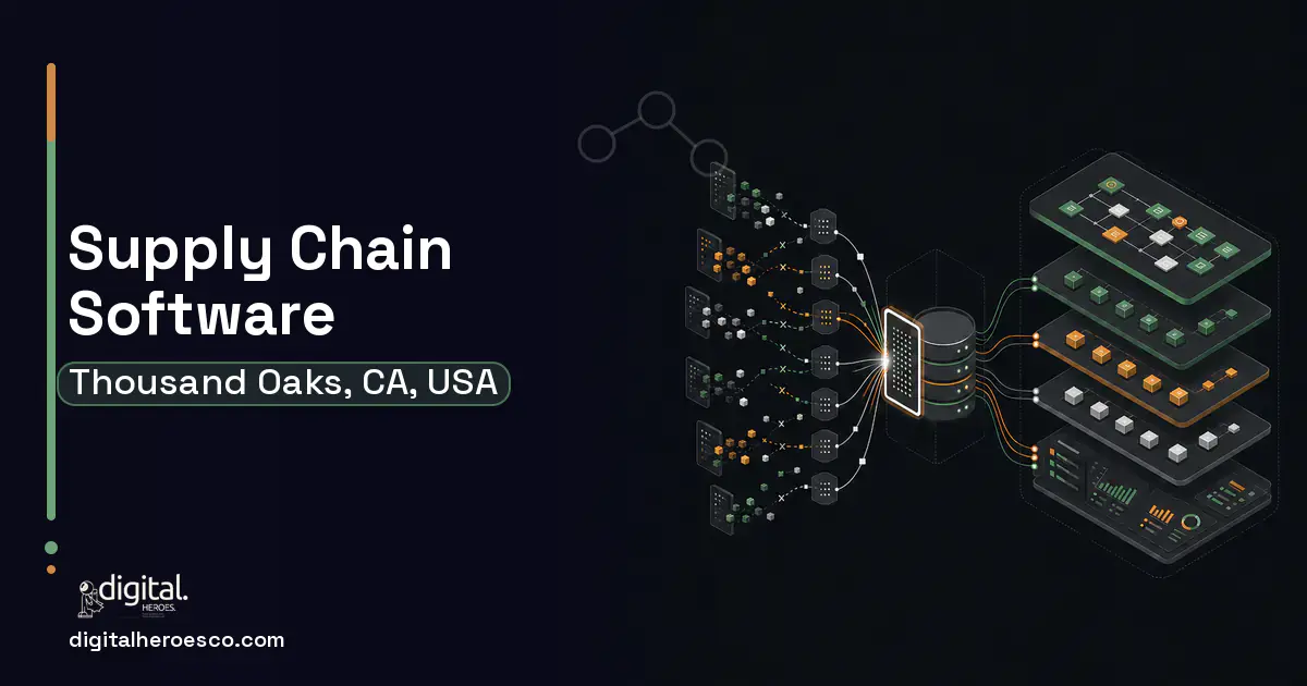 Supply Chain Software workflow illustration for Thousand Oaks, CA, USA.