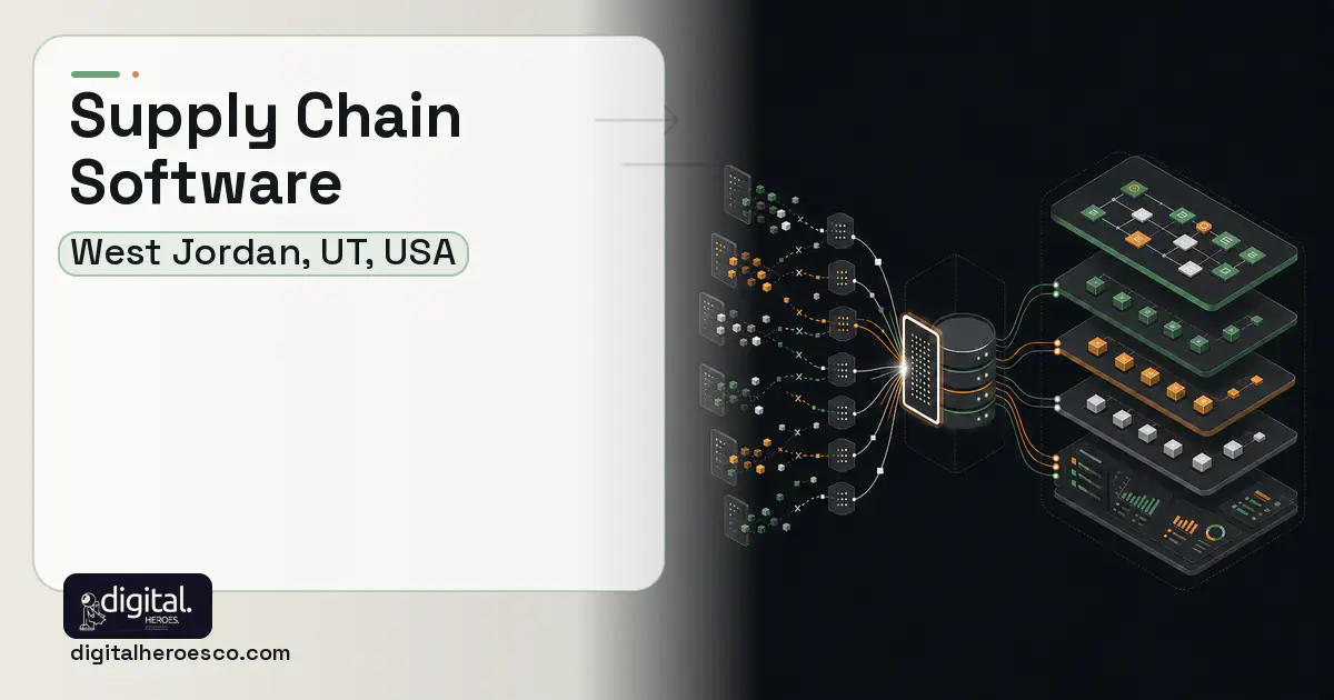 Supply Chain Software workflow illustration for West Jordan, UT, USA.