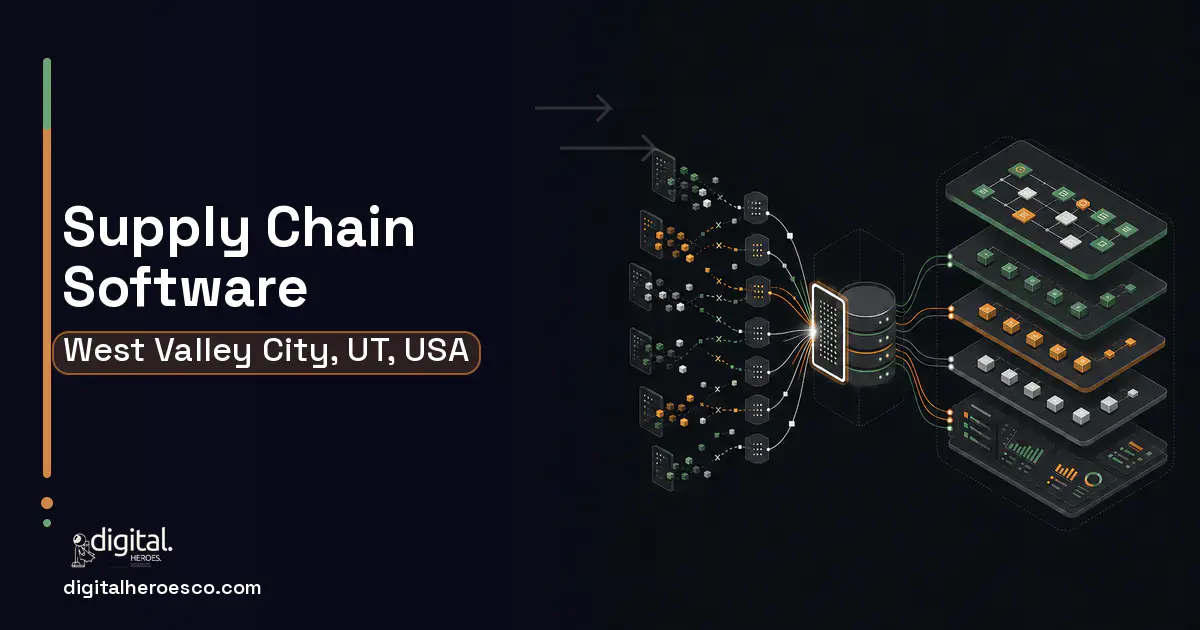 Supply Chain Software workflow illustration for West Valley City, UT, USA.