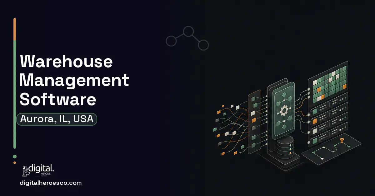 Warehouse Management Software workflow illustration for Aurora, IL, USA.