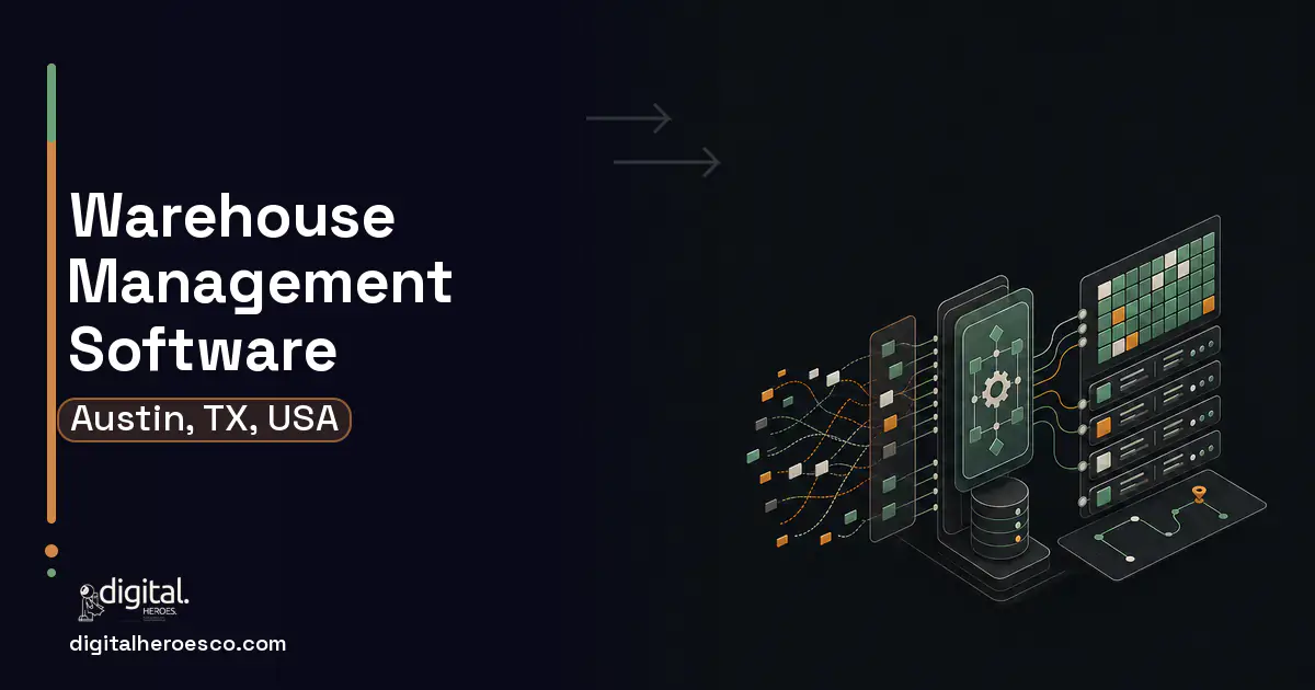 Warehouse Management Software workflow illustration for Austin, TX, USA.