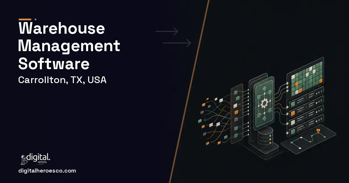 Warehouse Management Software workflow illustration for Carrollton, TX, USA.