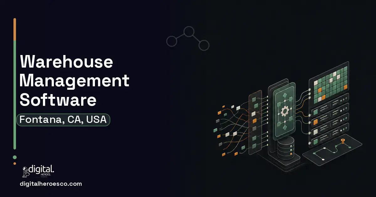Warehouse Management Software workflow illustration for Fontana, CA, USA.
