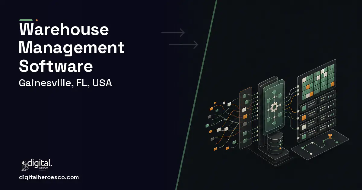 Warehouse Management Software workflow illustration for Gainesville, FL, USA.