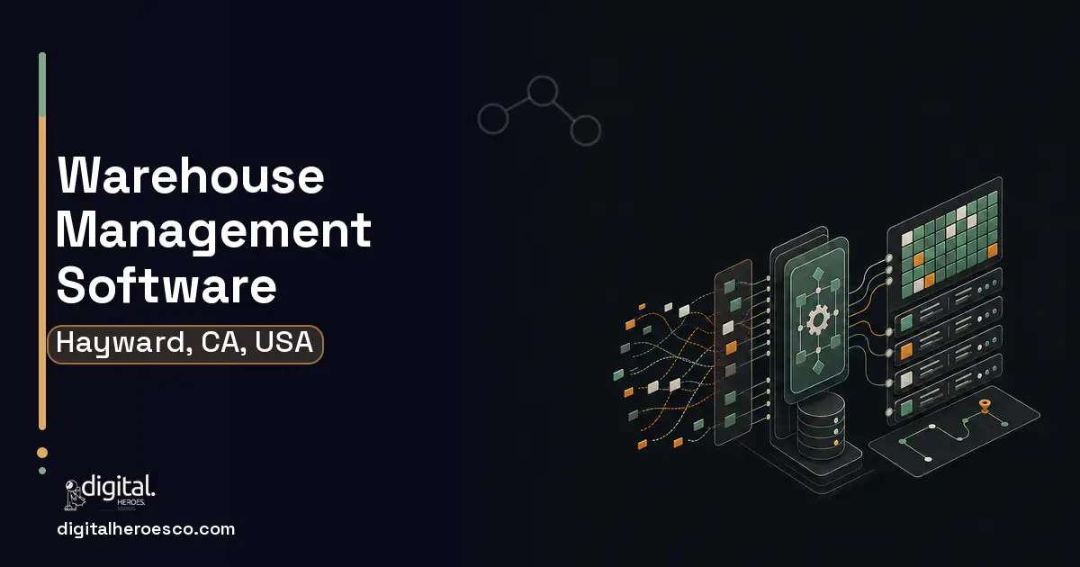 Warehouse Management Software workflow illustration for Hayward, CA, USA.