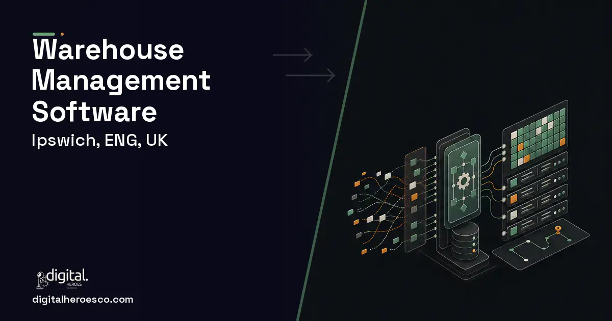 Warehouse Management Software workflow illustration for Ipswich, ENG, UK.