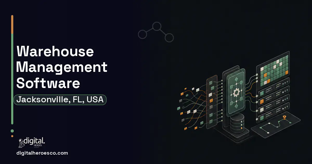 Warehouse Management Software workflow illustration for Jacksonville, FL, USA.