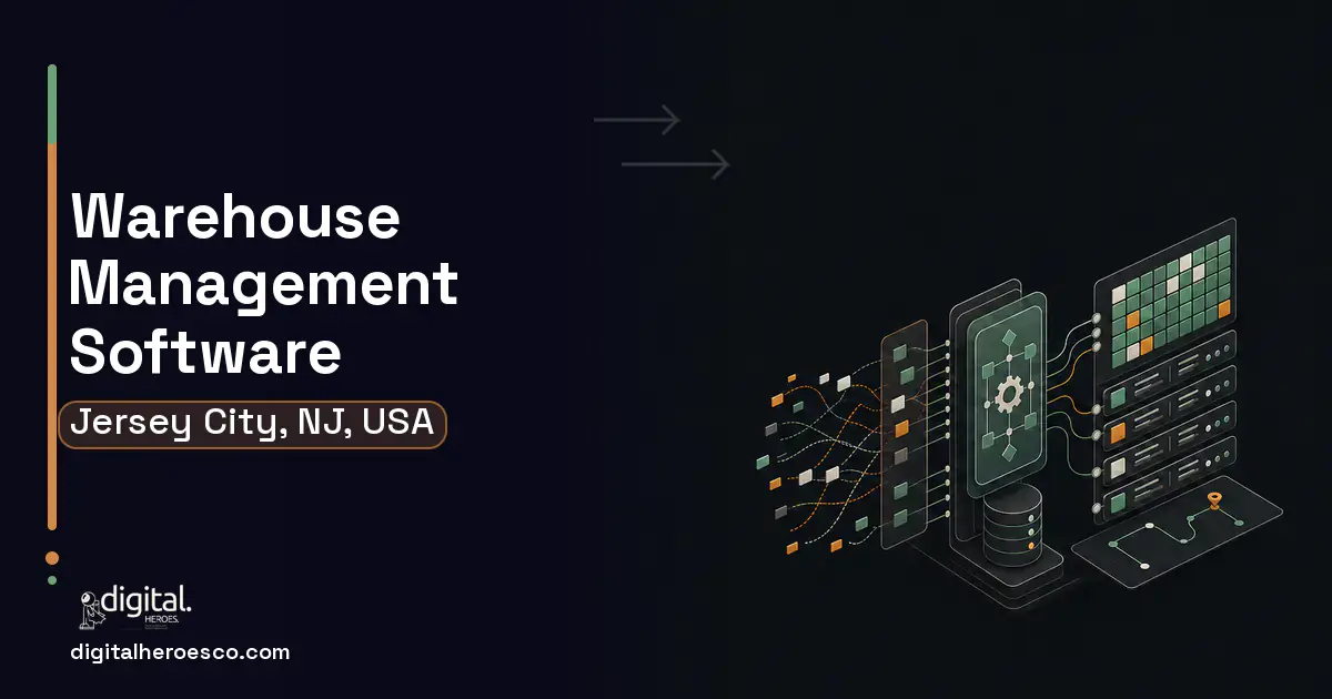Warehouse Management Software workflow illustration for Jersey City, NJ, USA.