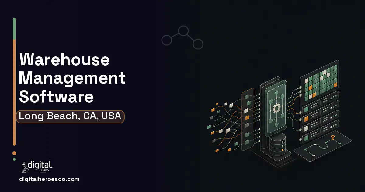 Warehouse Management Software workflow illustration for Long Beach, CA, USA.