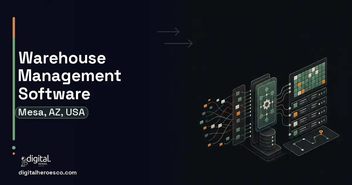 Warehouse Management Software workflow illustration for Mesa, AZ, USA.