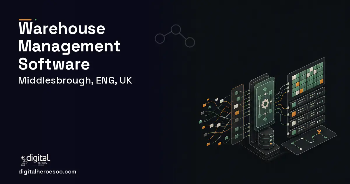 Warehouse Management Software workflow illustration for Middlesbrough, ENG, UK.