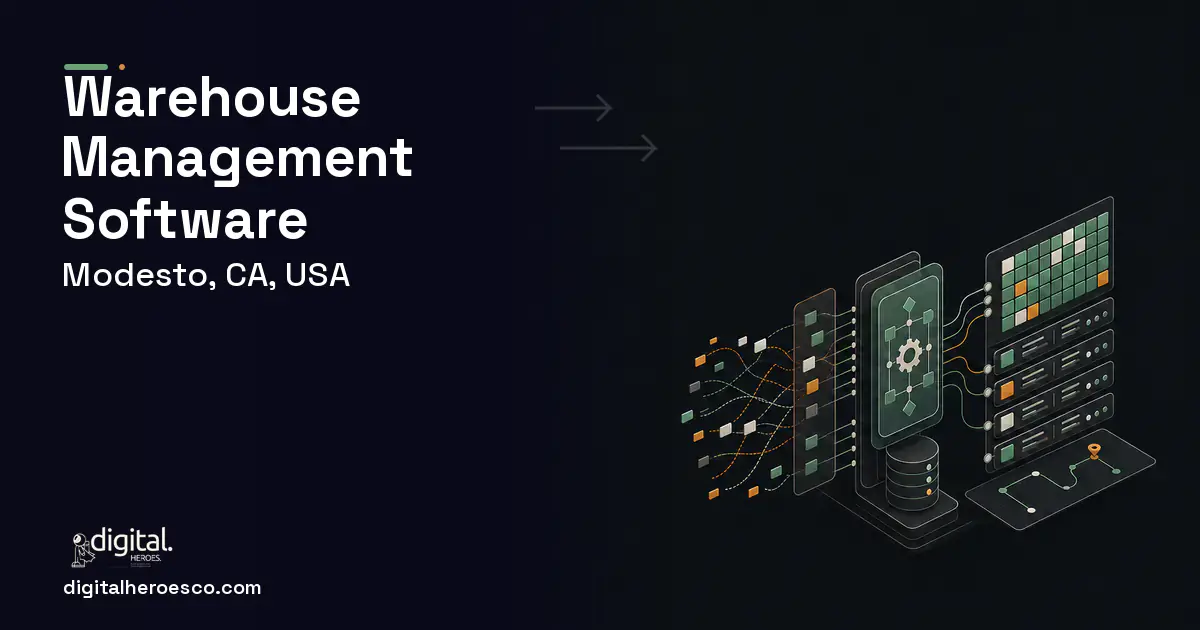 Warehouse Management Software workflow illustration for Modesto, CA, USA.
