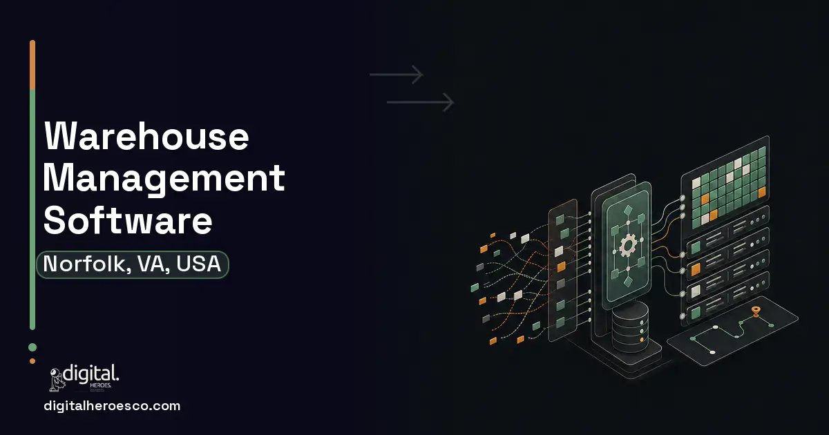 Warehouse Management Software workflow illustration for Norfolk, VA, USA.