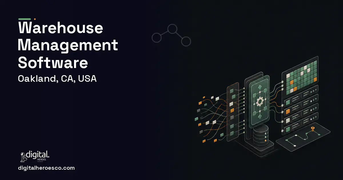 Warehouse Management Software workflow illustration for Oakland, CA, USA.
